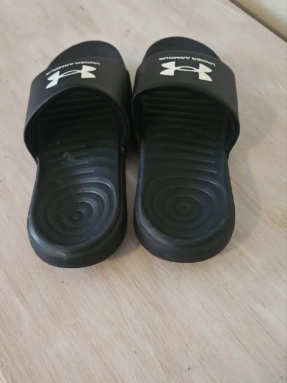Under Armour Black Slides with White Logo Strap